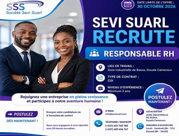 SEVI SUARL recrute Un(e) Responsable des Ressources Humaines — H/F