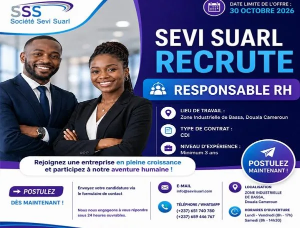 SEVI SUARL recrute Un(e) Responsable des Ressources Humaines — H/F