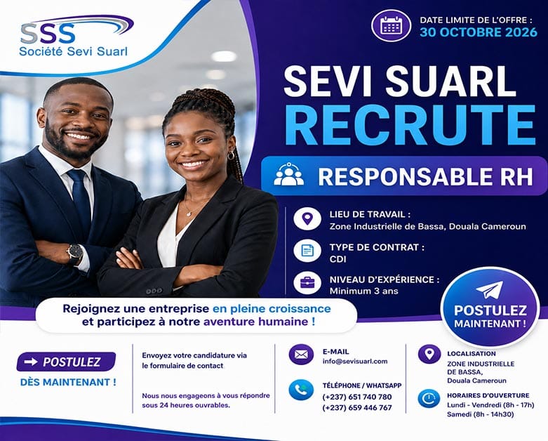 SEVI SUARL recrute Un(e) Responsable des Ressources Humaines — H/F